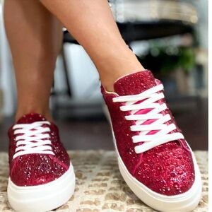 Betsey Johnson Sidny Red Rhinestone Platform Sneakers Size 7 Sparkle Y2K